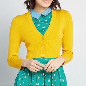Modcloth Yellow Dream of The Crop Cropped Cardigan Size S
